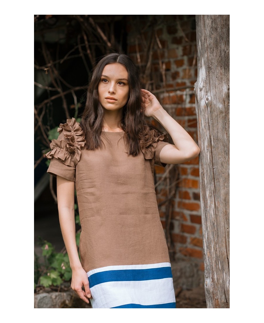 Lino suknelė su raukinukais | eksa.lt